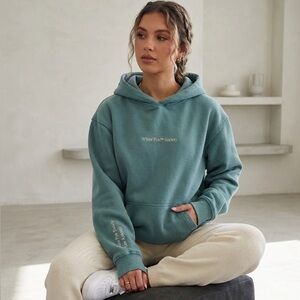 White Fox Washed Green Pullover Hoodie for Women